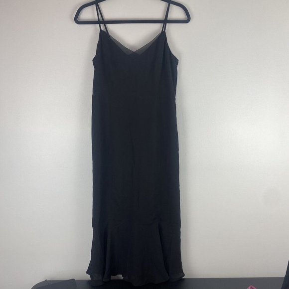 Banana Republic Women's Flouncy Midi Dress Size 2 Black Ruffle Slip V Neck - Picture 1 of 11